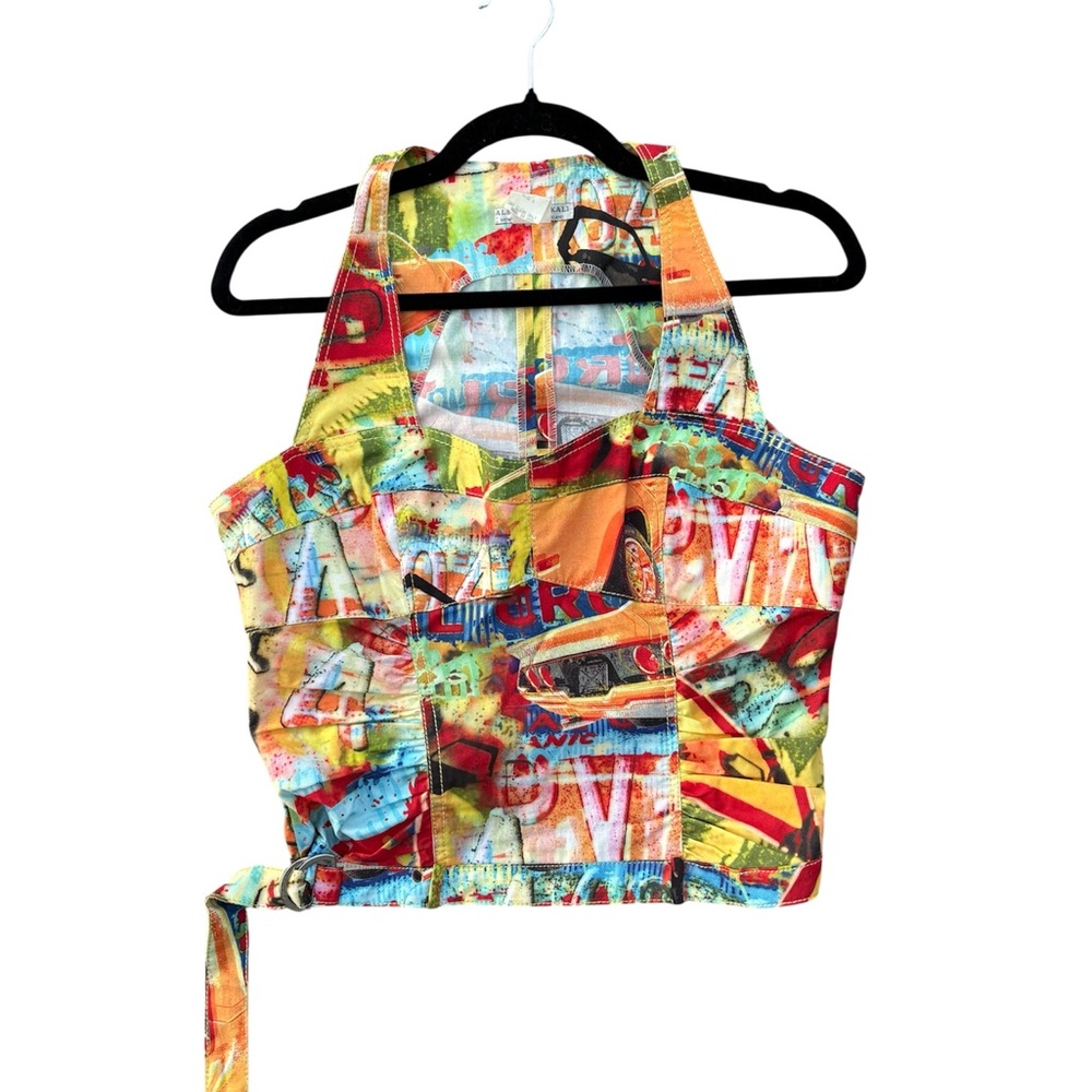 Alberto Makali Y2K Multicolor Abstract Print Corset Bustier Top Size 8